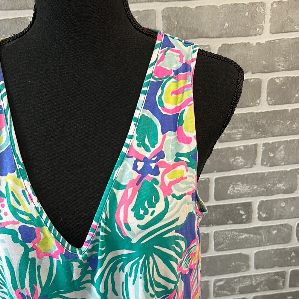 Lilly Pulitzer Blythe Tank Dress Casa Azul Floral Print Pima Cotton Women’s Larg - Picture 9 of 15